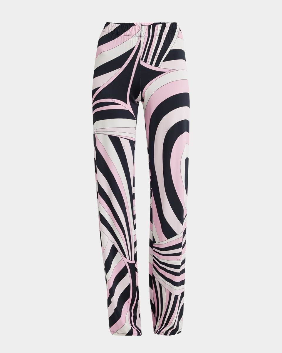 Iride-Print Straight-Leg Pull-On Trousers